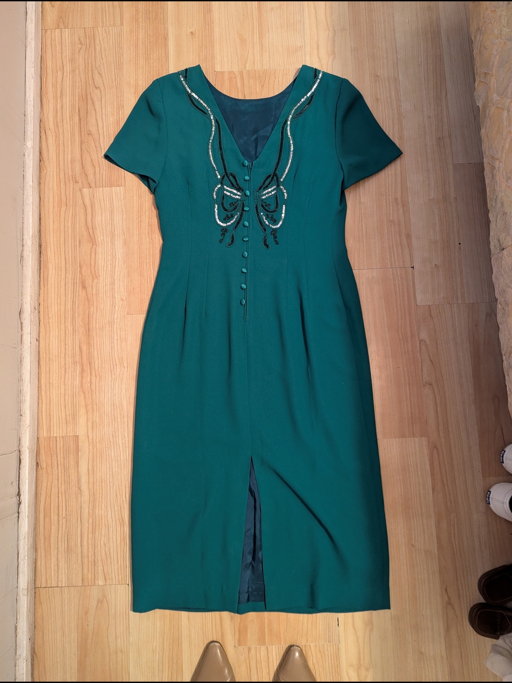 Teal Embellished Knee-Length Women's Dress